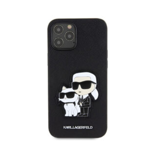 Karl Lagerfeld PU Saffiano Karl and Choupette Zadní Kryt pro iPhone 12/12 Pro Černá