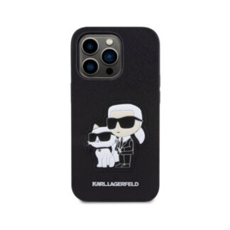 Karl Lagerfeld PU Saffiano Karl and Choupette Zadní Kryt pro iPhone 13 Pro Černá