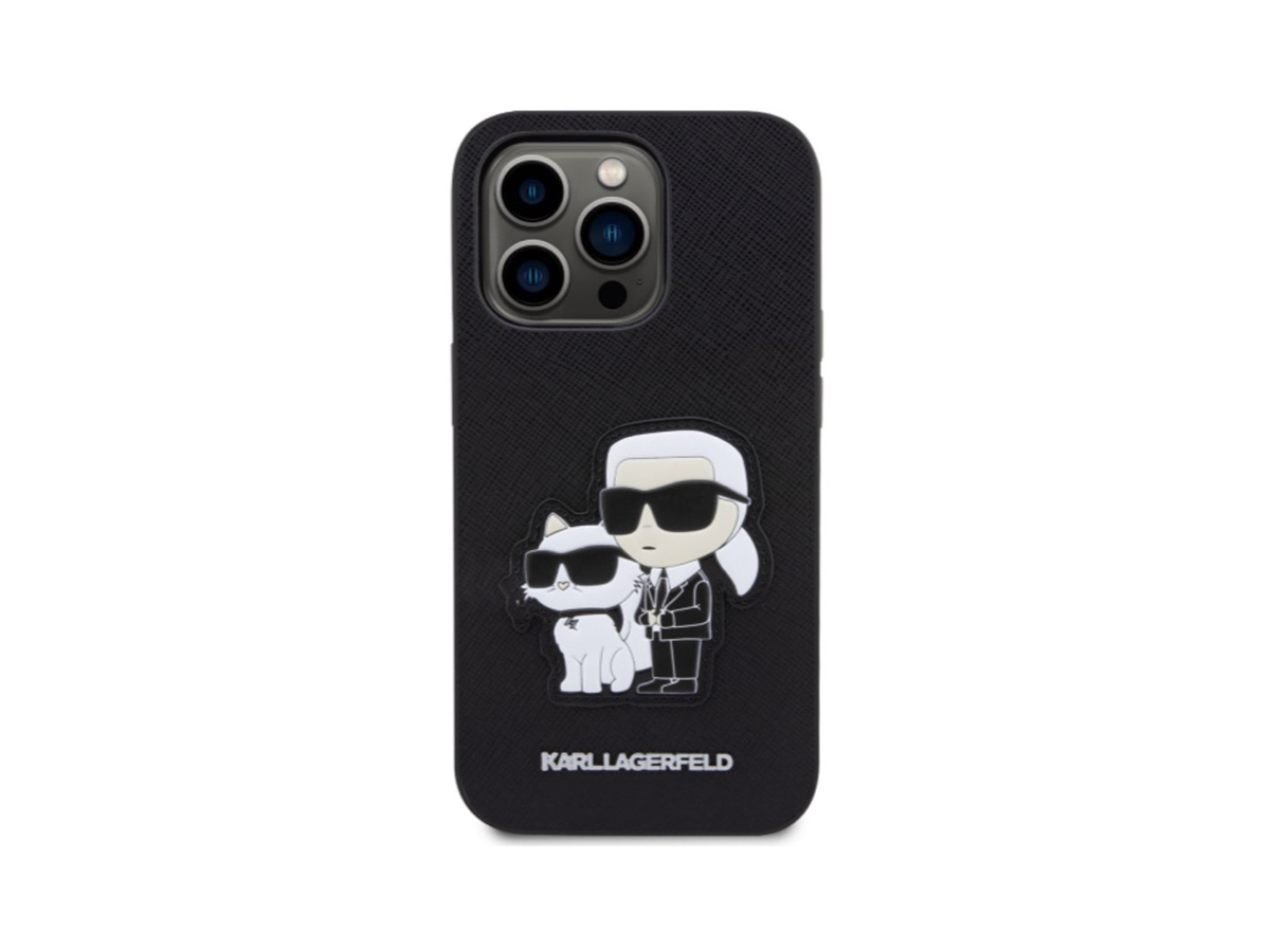 Karl Lagerfeld PU Saffiano Karl and Choupette Zadní Kryt pro iPhone 13 Pro Černá