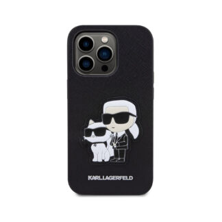 Karl Lagerfeld PU Saffiano Karl and Choupette Zadní Kryt pro iPhone 14 Pro Černá