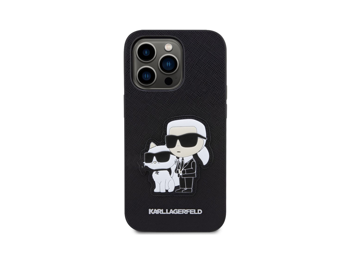 Karl Lagerfeld PU Saffiano Karl and Choupette Zadní Kryt pro iPhone 14 Pro Černá