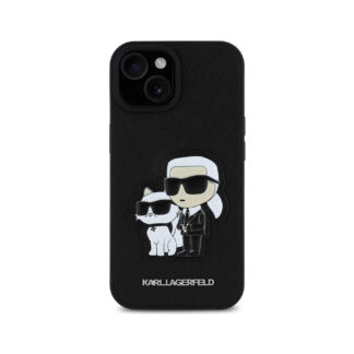 Karl Lagerfeld PU Saffiano Karl and Choupette Zadní Kryt pro iPhone 15 Černá