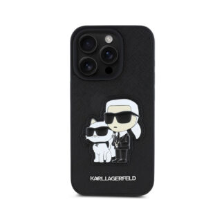 Karl Lagerfeld PU Saffiano Karl and Choupette Zadní Kryt pro iPhone 15 Pro Černá