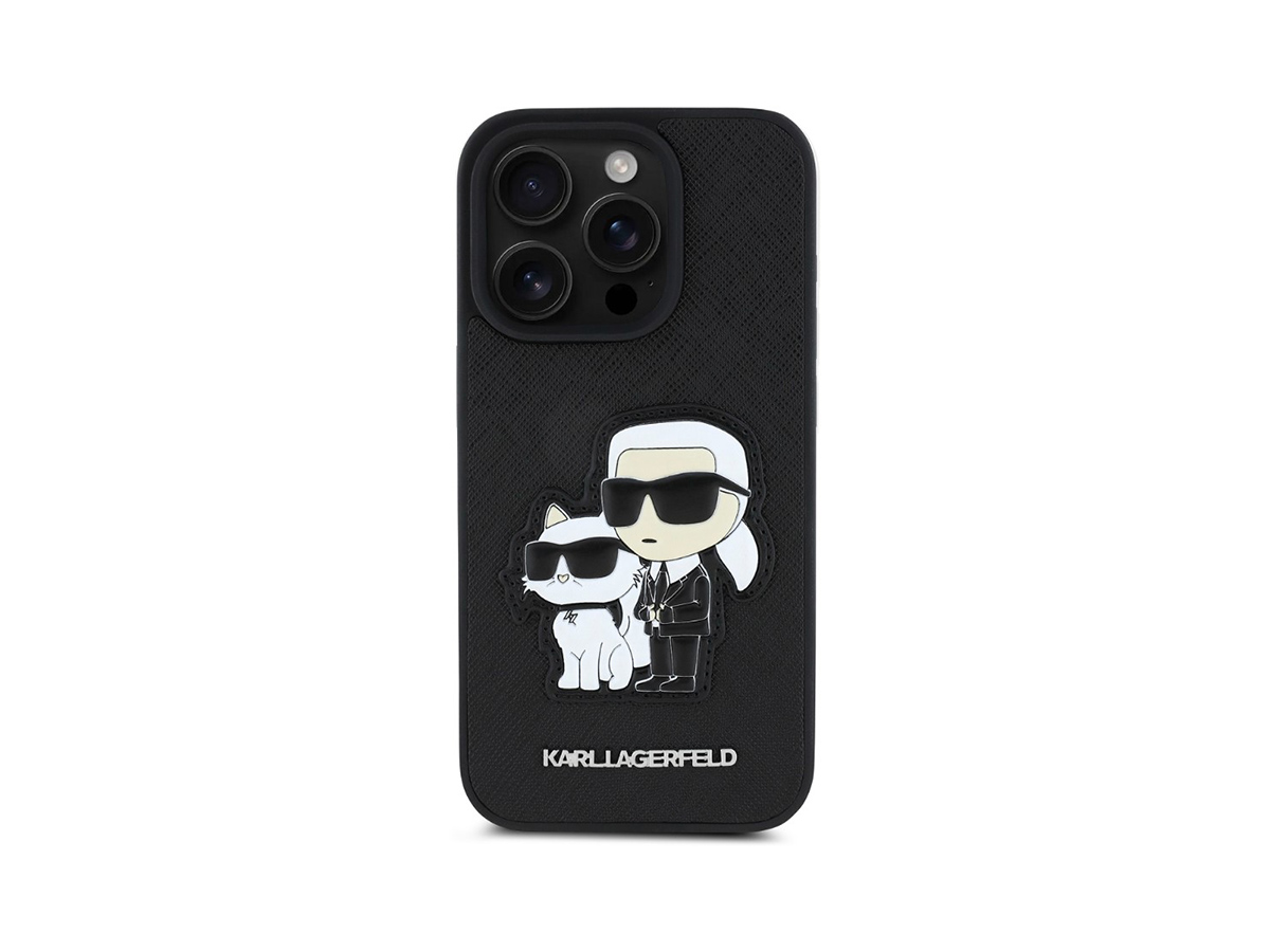 Karl Lagerfeld PU Saffiano Karl and Choupette Zadní Kryt pro iPhone 15 Pro Černá