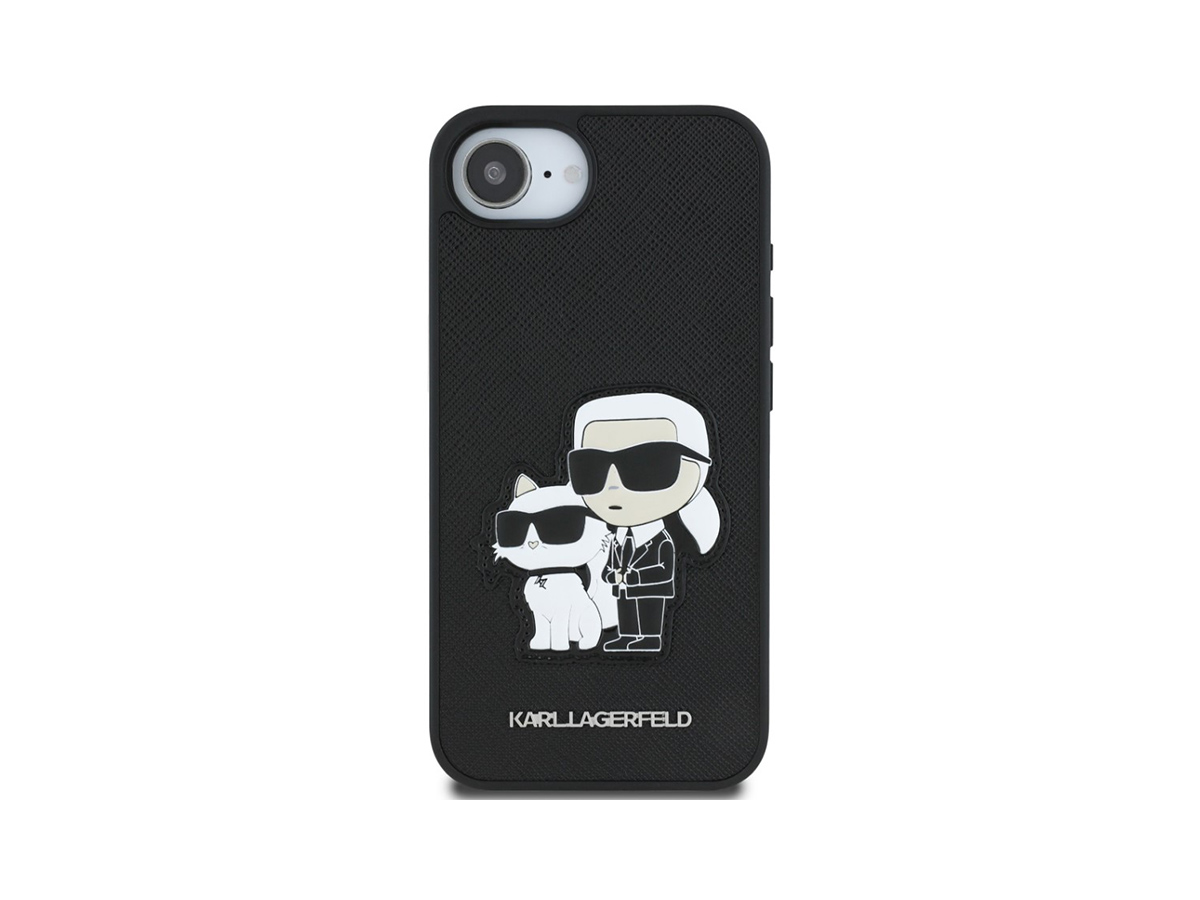 Karl Lagerfeld PU Saffiano Karl and Choupette Zadní Kryt pro iPhone 16e Černá