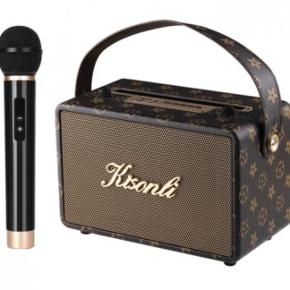 Reproduktor Kisonli G100, Karaoke, Bluetooth, USB, SD, AUX – hnědá
