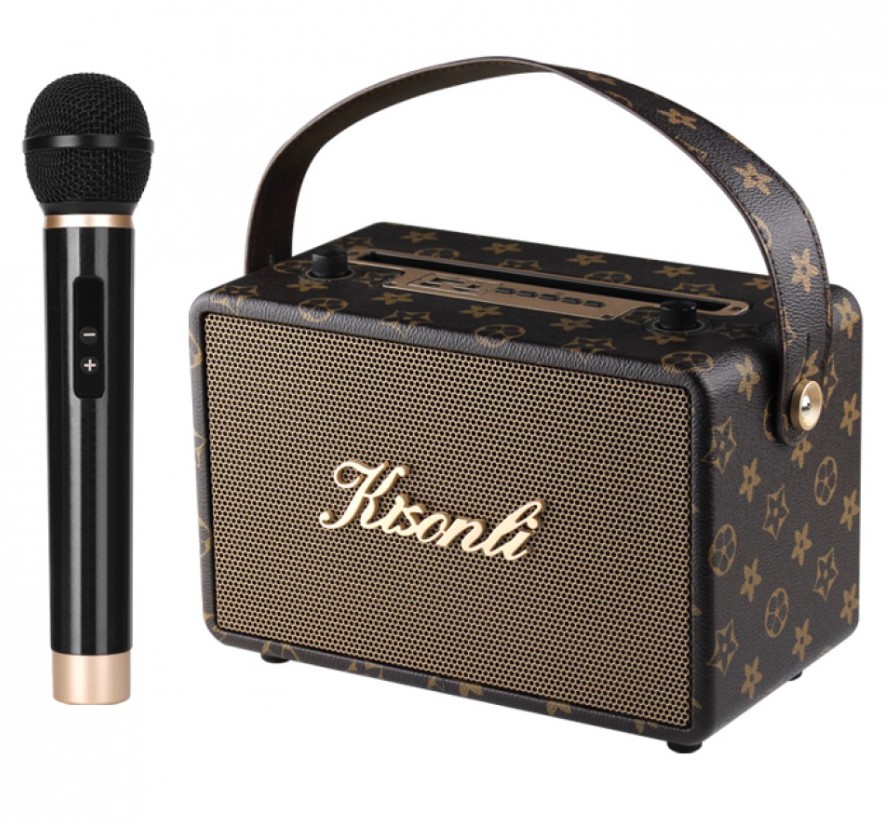 Reproduktor Kisonli G100, Karaoke, Bluetooth, USB, SD, AUX – hnědá