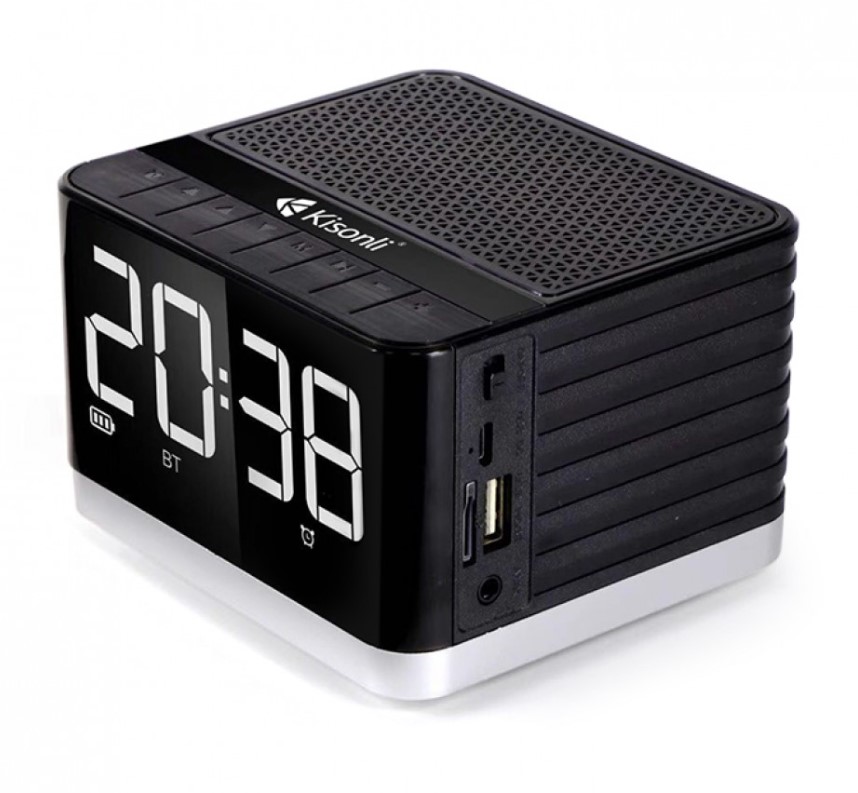 Reproduktor Kisonli G8, Bluetooth, Hodiny, USB, SD, FM, AUX, RGB – černá
