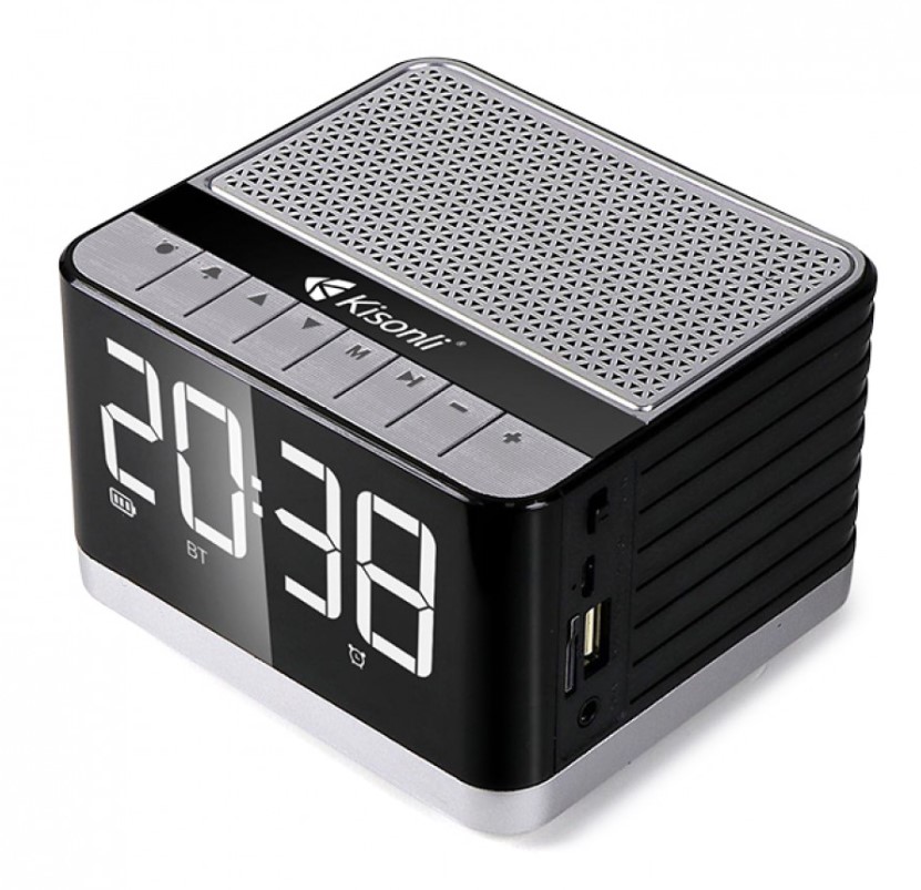 Reproduktor Kisonli G8, Bluetooth, Hodiny, USB, SD, FM, AUX, RGB – černá/šedá