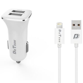 DeTech Nabíječka do auta 5V/2.4A - 2xUSB s kabelem iOS