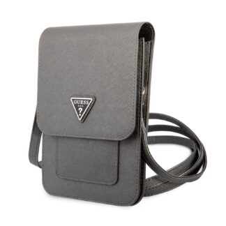 Guess PU Saffiano Triangle Logo Phone Bag Grey