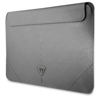 Guess Saffiano Triangle Metal Logo Computer Sleeve 16" Silver