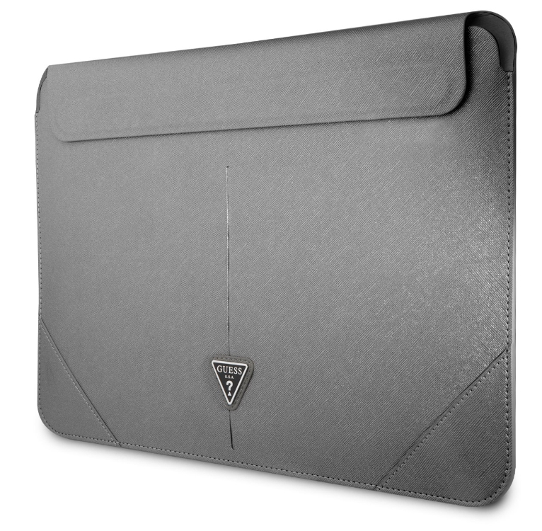 Guess Saffiano Triangle Metal Logo Computer Sleeve 16" Silver