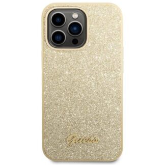 Guess PC/TPU Glitter Flakes Metal Logo Zadní Kryt pro iPhone 14 Pro Gold