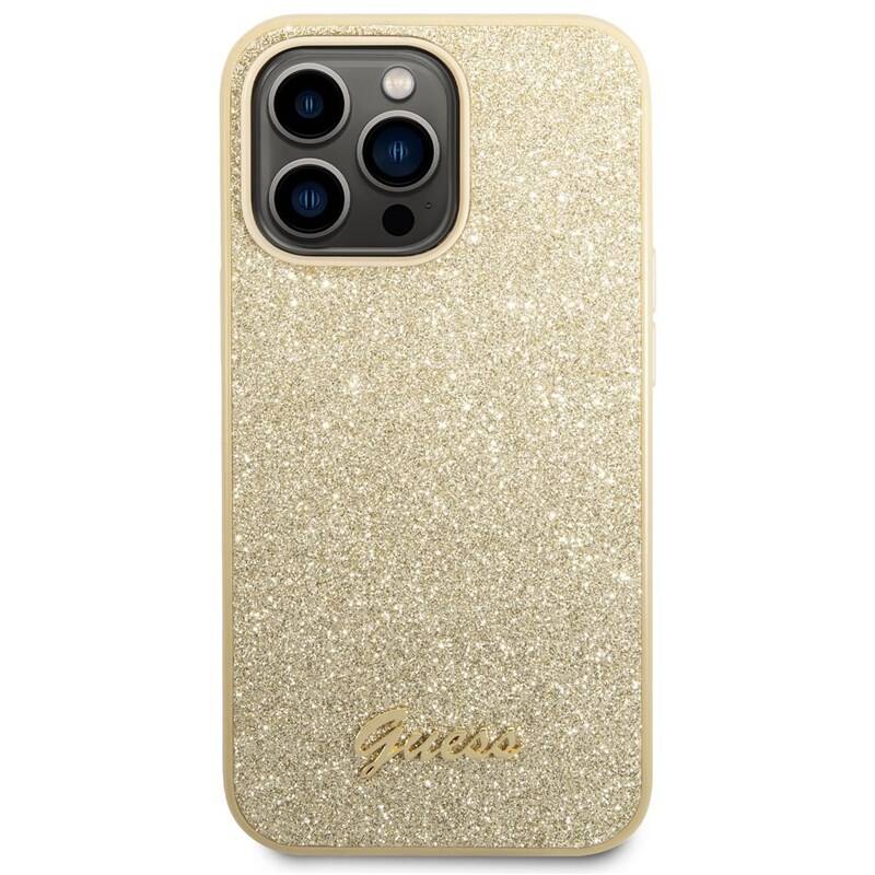 Guess PC/TPU Glitter Flakes Metal Logo Zadní Kryt pro iPhone 14 Pro Gold
