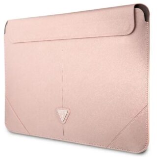 Guess Saffiano Triangle Metal Logo pouzdro na počítač 16" růžový
