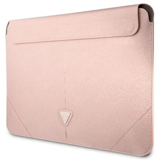 Guess Saffiano Triangle Metal Logo pouzdro na počítač 16" růžový