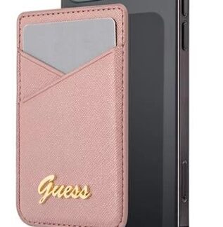 Guess Saffiano Cardslot Metal Logo růžová