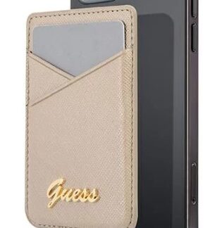 Guess Saffiano Cardslot Metal Logo zlatá