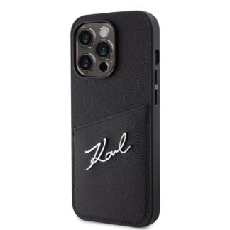 Karl Lagerfeld Saffiano Card Slot Metal Signature Zadní Kryt pro iPhone 14 Pro