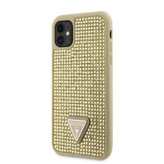 Guess Rhinestones Triangle Metal Logo Kryt pro iPhone 11 zlatý