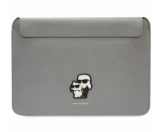 Karl Lagerfeld Saffiano Karl and Choupette Computer Sleeve 14" Silver