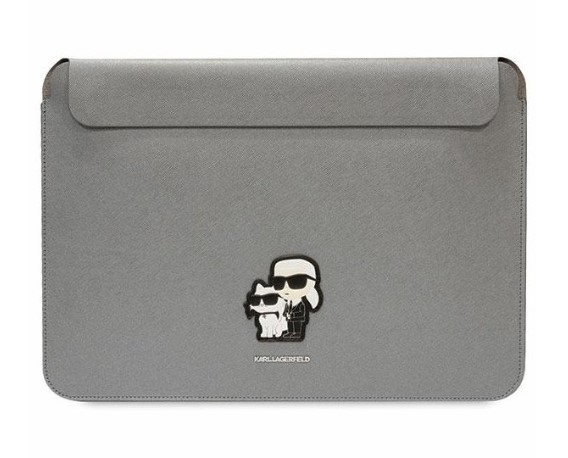 Karl Lagerfeld Saffiano Karl and Choupette Computer Sleeve 16" Silver
