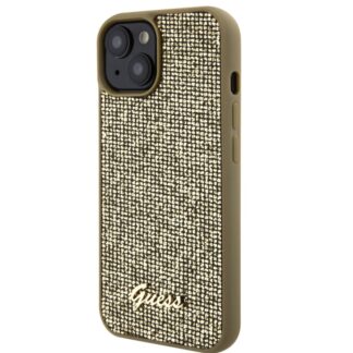 Guess PU Square Mirror Script Logo Zadní Kryt pro iPhone 15 Zlatý