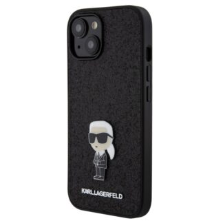 Karl Lagerfeld Fixed Glitter Metal Ikonik Zadní Kryt pro iPhone 15 Černý