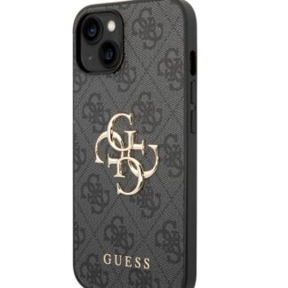 Guess PU 4G Metal Logo Zadní Kryt pro iPhone 15 Plus Šedý