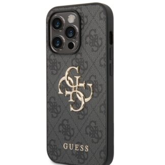 Guess PU 4G Metal Logo Zadní Kryt pro iPhone 15 Pro Šedý
