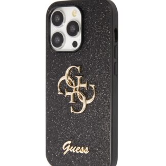 Guess PU Fixed Glitter 4G Metal Logo Zadní Kryt pro iPhone 15 Pro Max Černý