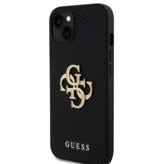 Guess PU Perforated 4G Glitter Metal Logo Zadní Kryt pro iPhone 15 Černý