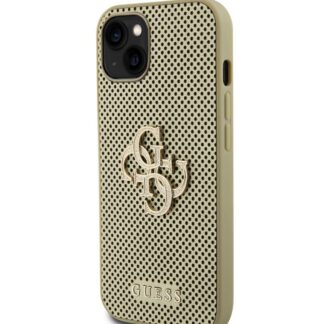 Guess PU Perforated 4G Glitter Metal Logo Zadní Kryt pro iPhone 15 Zlatý