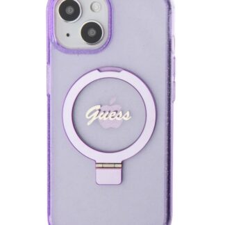 Guess IML Ring Stand Glitter MagSafe Zadní Kryt pro iPhone 15, fialová
