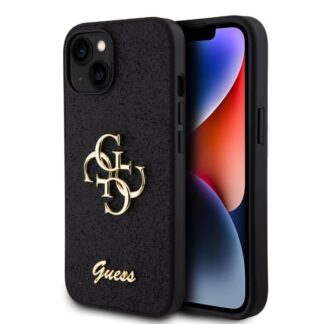 Guess PU Fixed Glitter 4G Metal Logo Zadní Kryt pro iPhone 13, hnědá