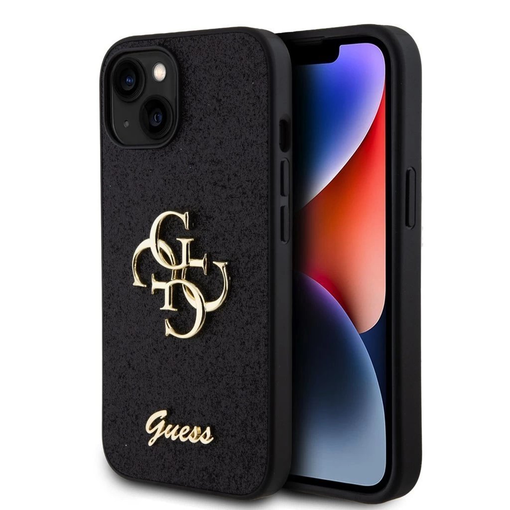 Guess PU Fixed Glitter 4G Metal Logo Zadní Kryt pro iPhone 13, hnědá