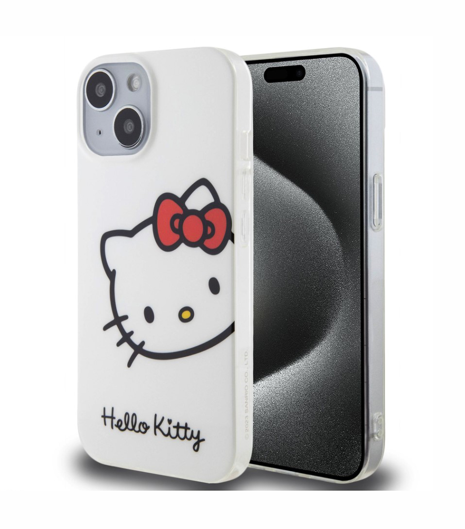Hello Kitty IML Head Logo Zadní Kryt pro iPhone 15, bílá