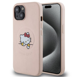 Hello Kitty PU Kitty Asleep Logo MagSafe Zadní Kryt pro iPhone 15, růžová