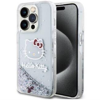 Hello Kitty Liquid Glitter Electroplating Head Logo Zadní Kryt pro iPhone 15 Pro, průhledná