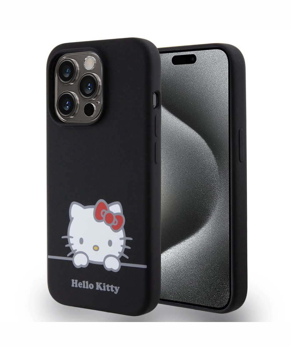 Hello Kitty Liquid Silicone Daydreaming Logo Zadní Kryt pro iPhone 15 Pro, černá