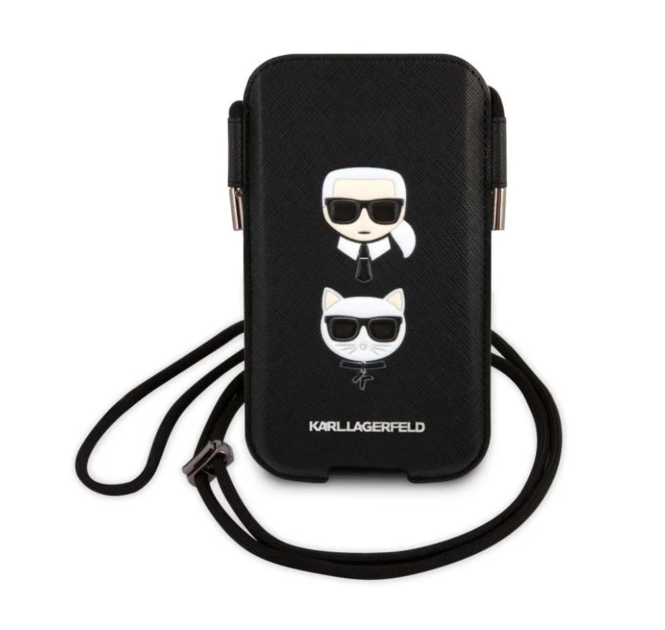 Karl Lagerfeld and Choupette Head Saffiano PU Pouch S/M Black