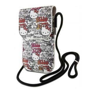 Hello Kitty Leather Tags Graffiti Phone Bag Beige