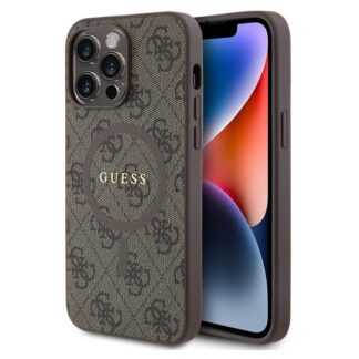 Guess PU Leather 4G Colored Ring MagSafe Zadní Kryt pro iPhone 14 Pro Max Brown