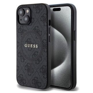Guess PU Leather 4G Colored Ring MagSafe Zadní Kryt pro iPhone 15 Black
