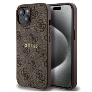 Guess PU Leather 4G Colored Ring MagSafe Zadní Kryt pro iPhone 15 Brown