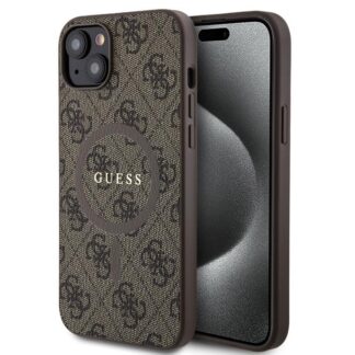 Guess PU Leather 4G Colored Ring MagSafe Zadní Kryt pro iPhone 15 Plus Brown
