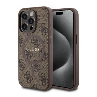 Guess PU Leather 4G Colored Ring MagSafe Zadní Kryt pro iPhone 15 Pro Max Brown