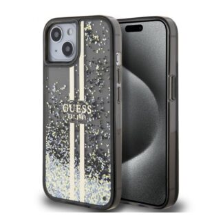 Guess PC/TPU Liquid Glitter Gold Stripe Zadní Kryt pro iPhone 15 Black