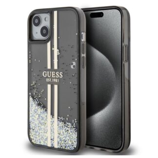 Guess PC/TPU Liquid Glitter Gold Stripe Zadní Kryt pro iPhone 15 Plus Black